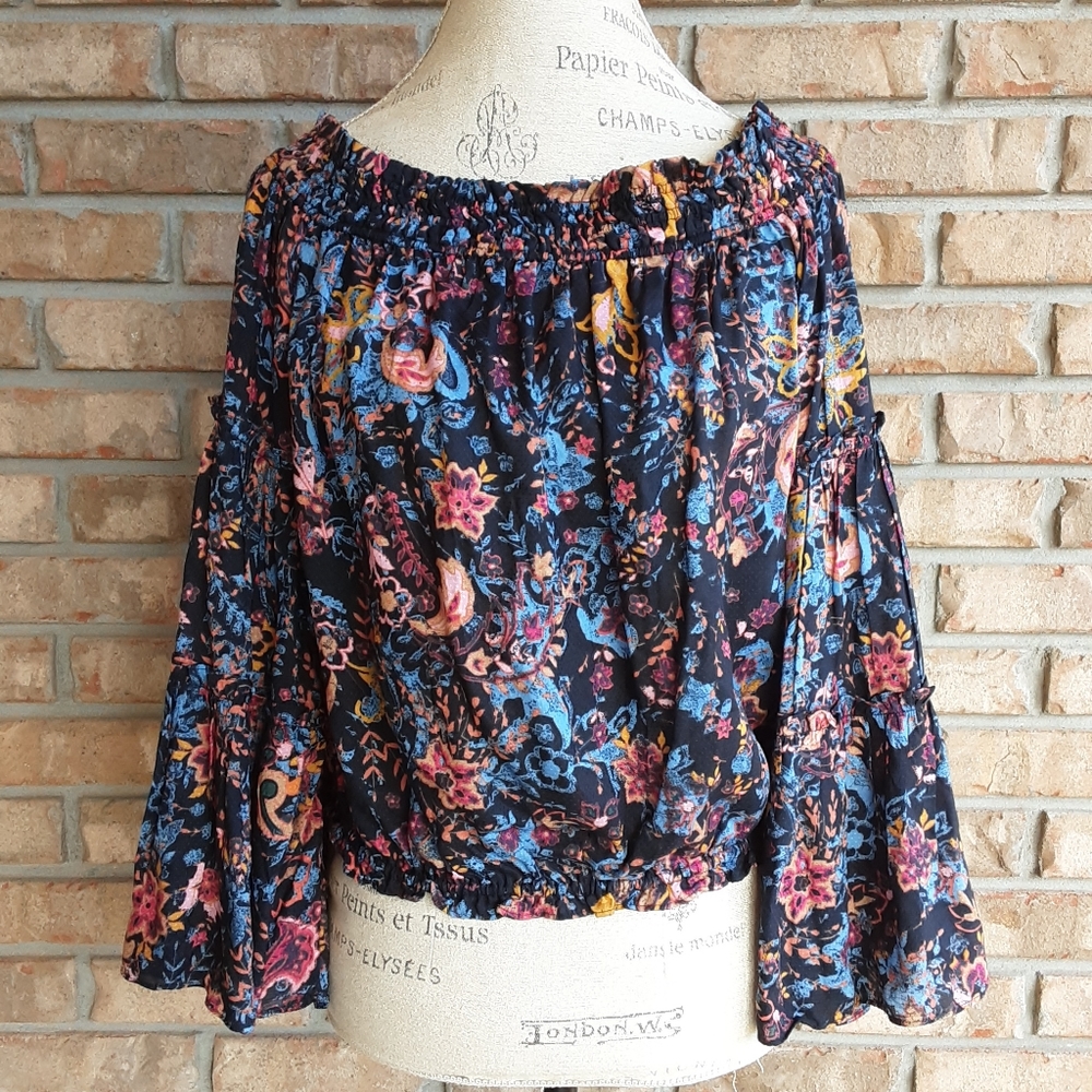 Free People Spirit Floral Print Boho Cropped Top NWT.